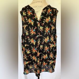 Living Doll Womens Sleeveless Blouse in Black Multi Floral Sz 3X